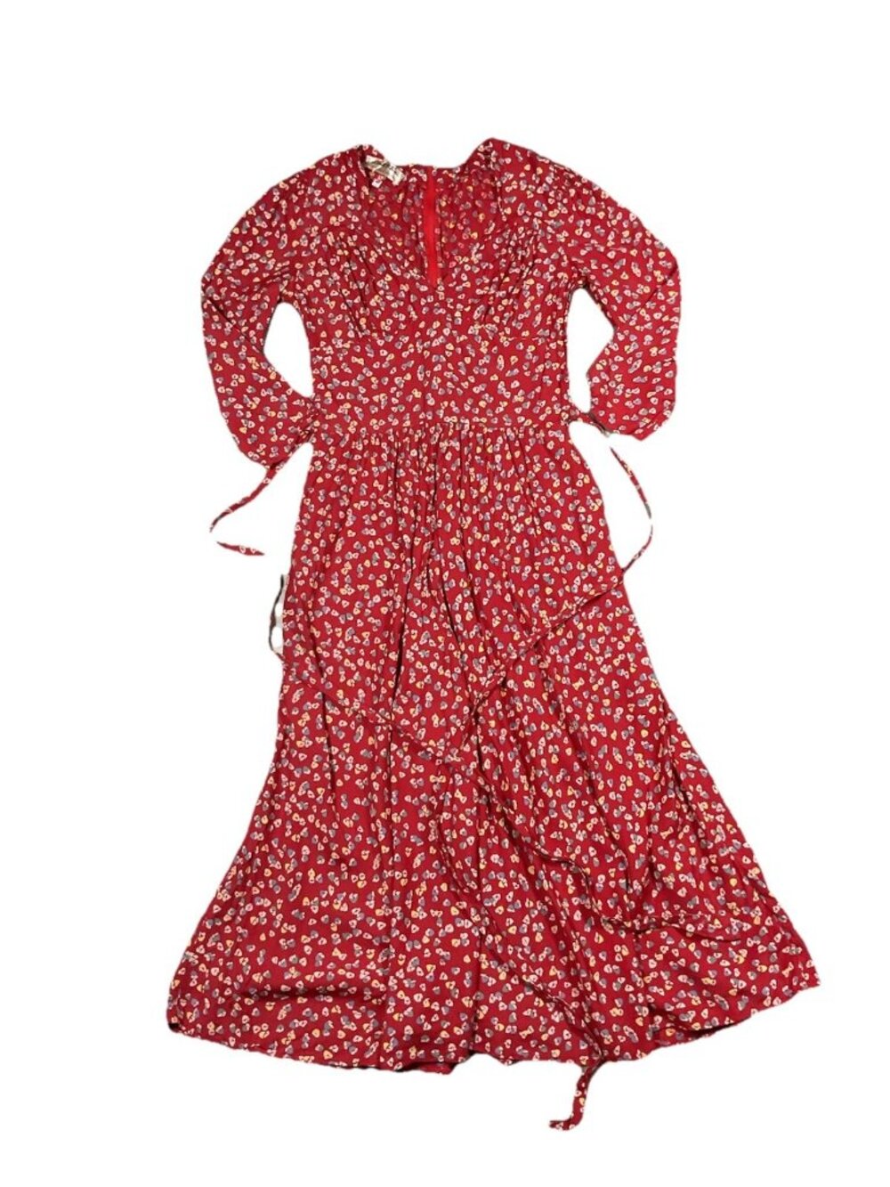 RARE Vintage Carla Viva Red Floral Dress Paris Size 40 US 6-8 Measurements Long